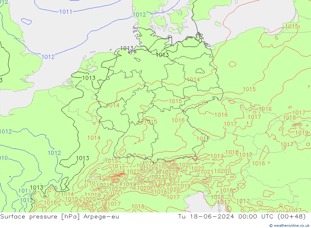Luchtdruk (Grond) Arpege-eu di 18.06.2024 00 UTC