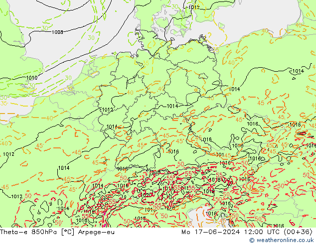 Theta-e 850hPa Arpege-eu  17.06.2024 12 UTC