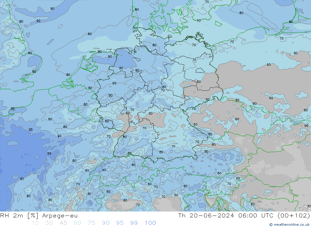 RH 2m Arpege-eu Čt 20.06.2024 06 UTC