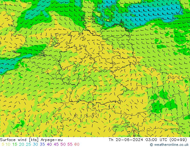 Surface wind Arpege-eu Th 20.06.2024 03 UTC