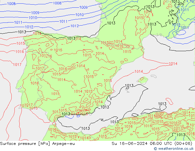 Presión superficial Arpege-eu dom 16.06.2024 06 UTC