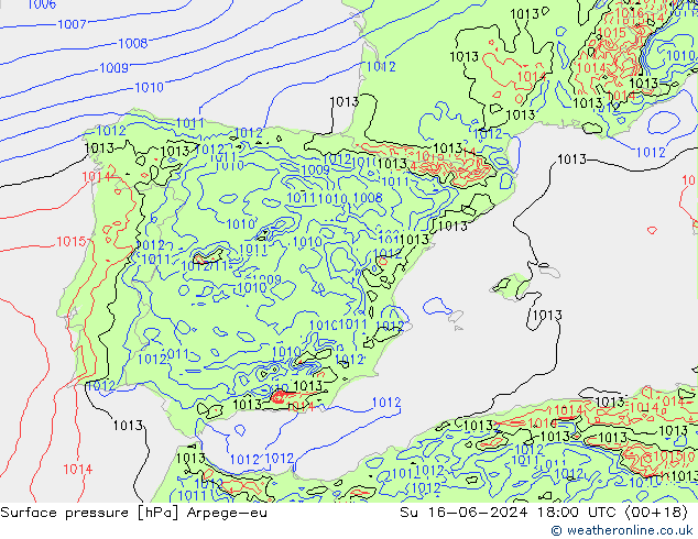 приземное давление Arpege-eu Вс 16.06.2024 18 UTC