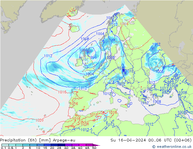 Precipitation (6h) Arpege-eu Ne 16.06.2024 06 UTC