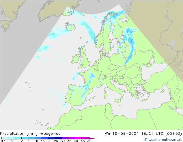 Precipitazione Arpege-eu mer 19.06.2024 21 UTC