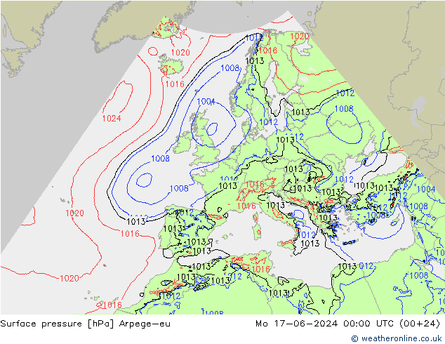 Presión superficial Arpege-eu lun 17.06.2024 00 UTC