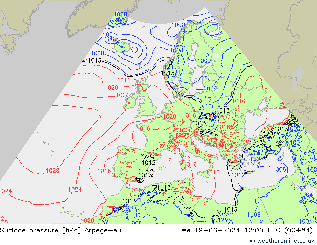 Surface pressure Arpege-eu We 19.06.2024 12 UTC