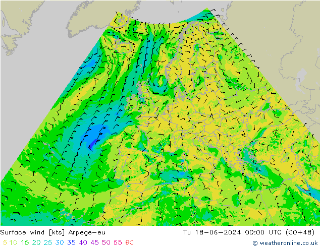 ветер 10 m Arpege-eu вт 18.06.2024 00 UTC