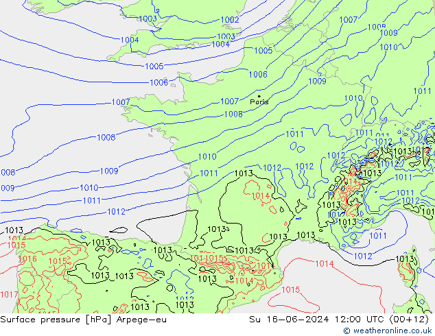 Bodendruck Arpege-eu So 16.06.2024 12 UTC