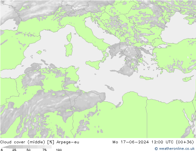 oblačnosti uprostřed Arpege-eu Po 17.06.2024 12 UTC