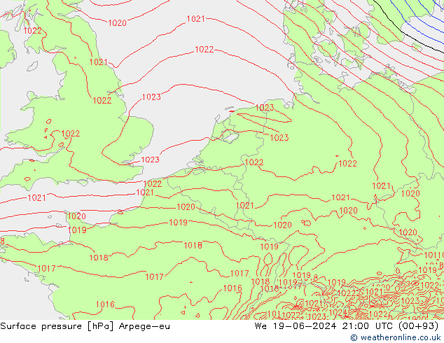 Bodendruck Arpege-eu Mi 19.06.2024 21 UTC