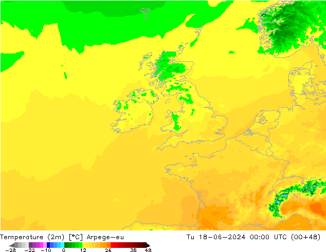 température (2m) Arpege-eu mar 18.06.2024 00 UTC