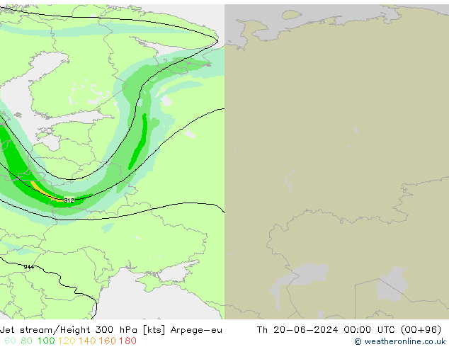 Jet stream/Height 300 hPa Arpege-eu Th 20.06.2024 00 UTC
