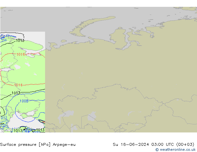 Pressione al suolo Arpege-eu dom 16.06.2024 03 UTC