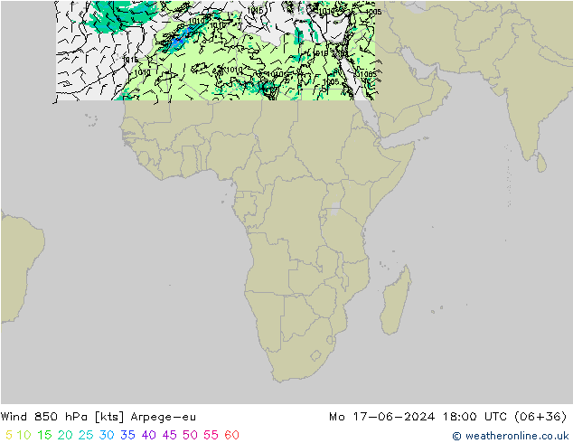 ветер 850 гПа Arpege-eu пн 17.06.2024 18 UTC