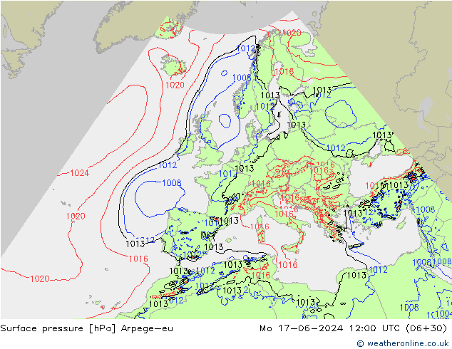 Presión superficial Arpege-eu lun 17.06.2024 12 UTC