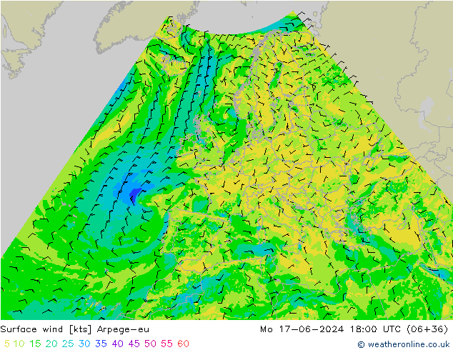 Bodenwind Arpege-eu Mo 17.06.2024 18 UTC