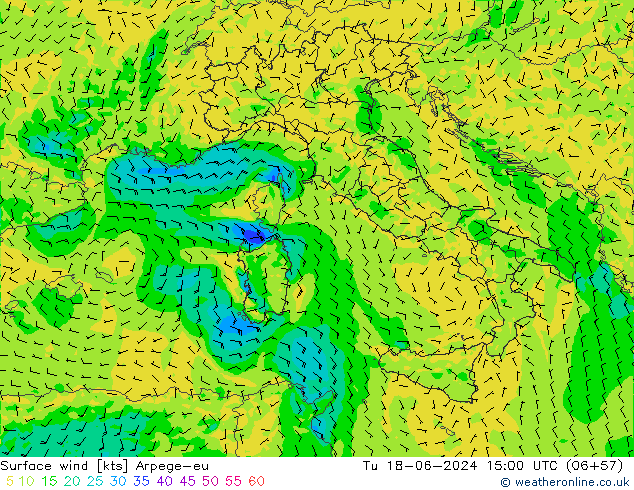 Surface wind Arpege-eu Tu 18.06.2024 15 UTC