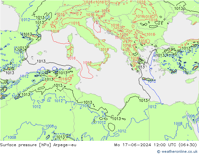 Surface pressure Arpege-eu Mo 17.06.2024 12 UTC