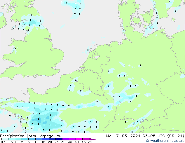 Niederschlag Arpege-eu Mo 17.06.2024 06 UTC