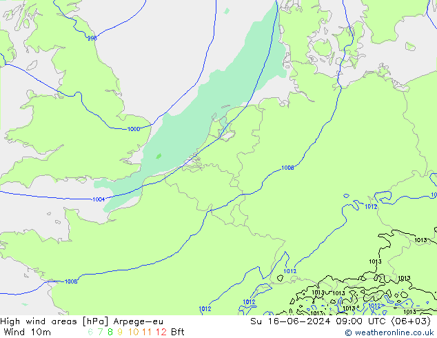 High wind areas Arpege-eu dom 16.06.2024 09 UTC