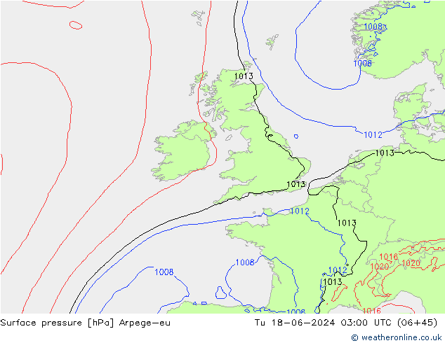 Surface pressure Arpege-eu Tu 18.06.2024 03 UTC