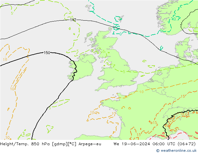 Height/Temp. 850 hPa Arpege-eu mer 19.06.2024 06 UTC