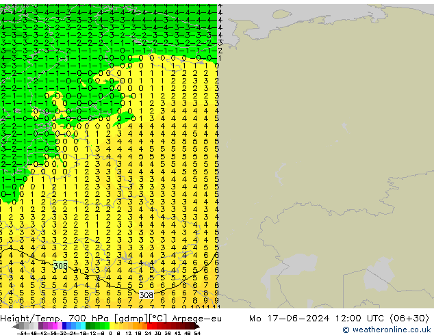 Height/Temp. 700 hPa Arpege-eu Mo 17.06.2024 12 UTC