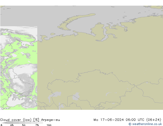zachmurzenie (niskie) Arpege-eu pon. 17.06.2024 06 UTC