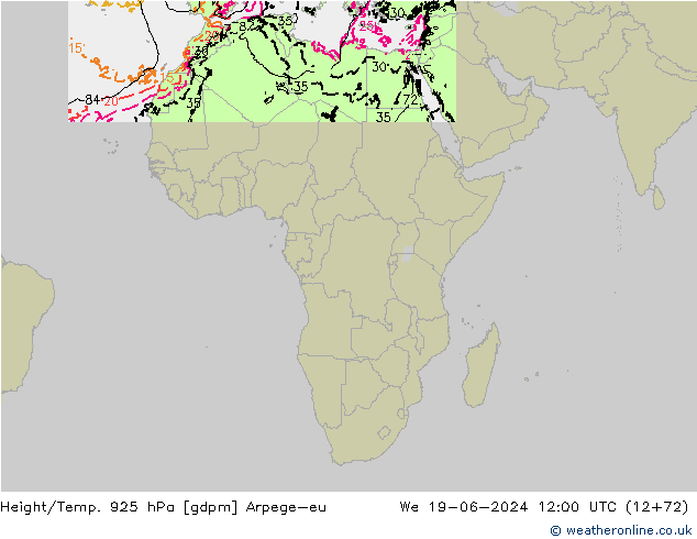 Hoogte/Temp. 925 hPa Arpege-eu wo 19.06.2024 12 UTC