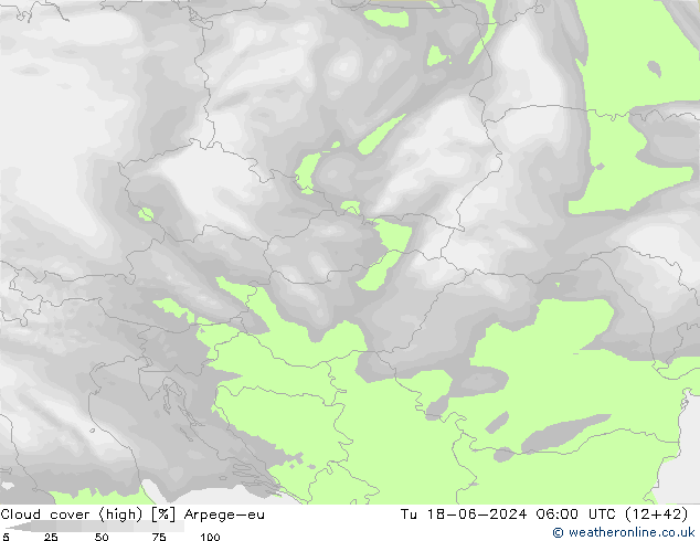 Cloud cover (high) Arpege-eu Tu 18.06.2024 06 UTC
