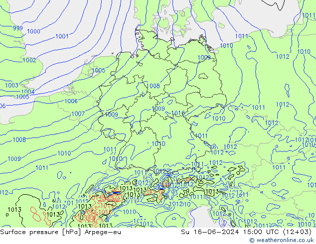 Atmosférický tlak Arpege-eu Ne 16.06.2024 15 UTC