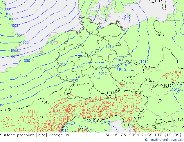 Atmosférický tlak Arpege-eu Ne 16.06.2024 21 UTC