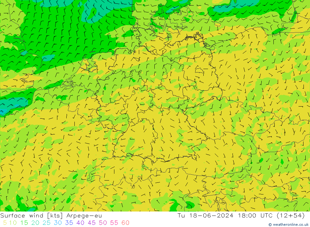 风 10 米 Arpege-eu 星期二 18.06.2024 18 UTC