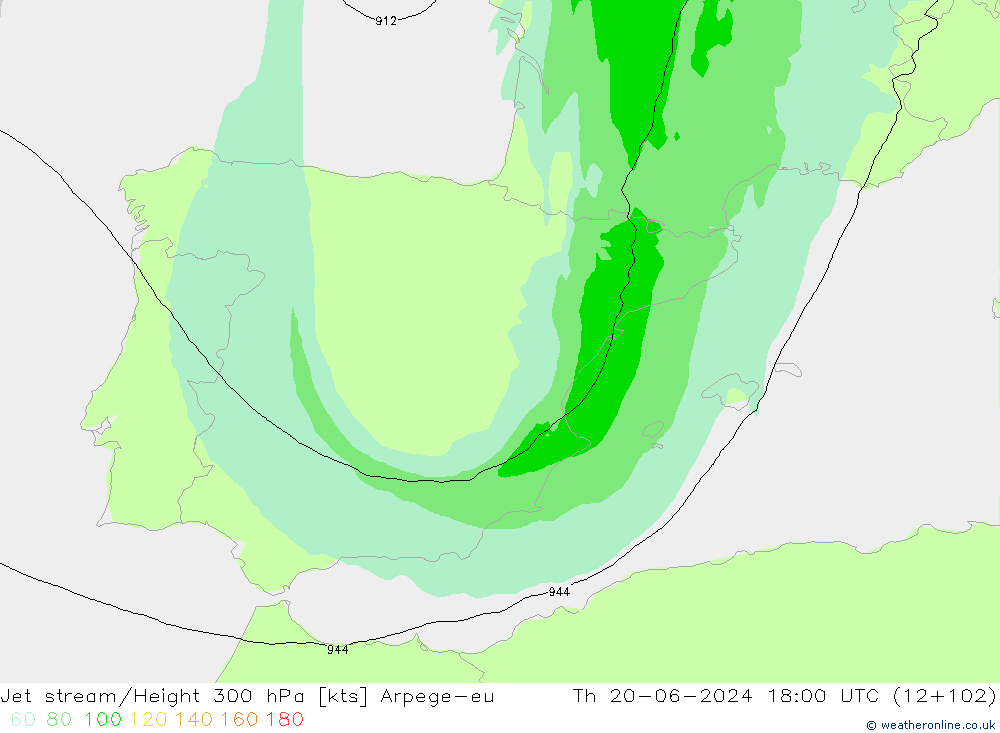 Jet stream/Height 300 hPa Arpege-eu Čt 20.06.2024 18 UTC