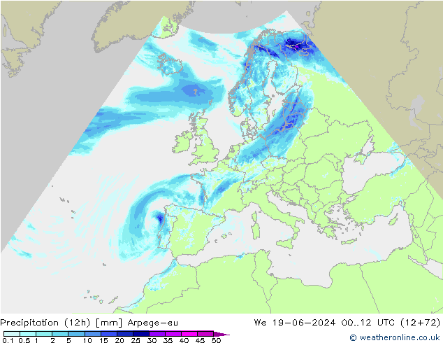 Precipitation (12h) Arpege-eu We 19.06.2024 12 UTC