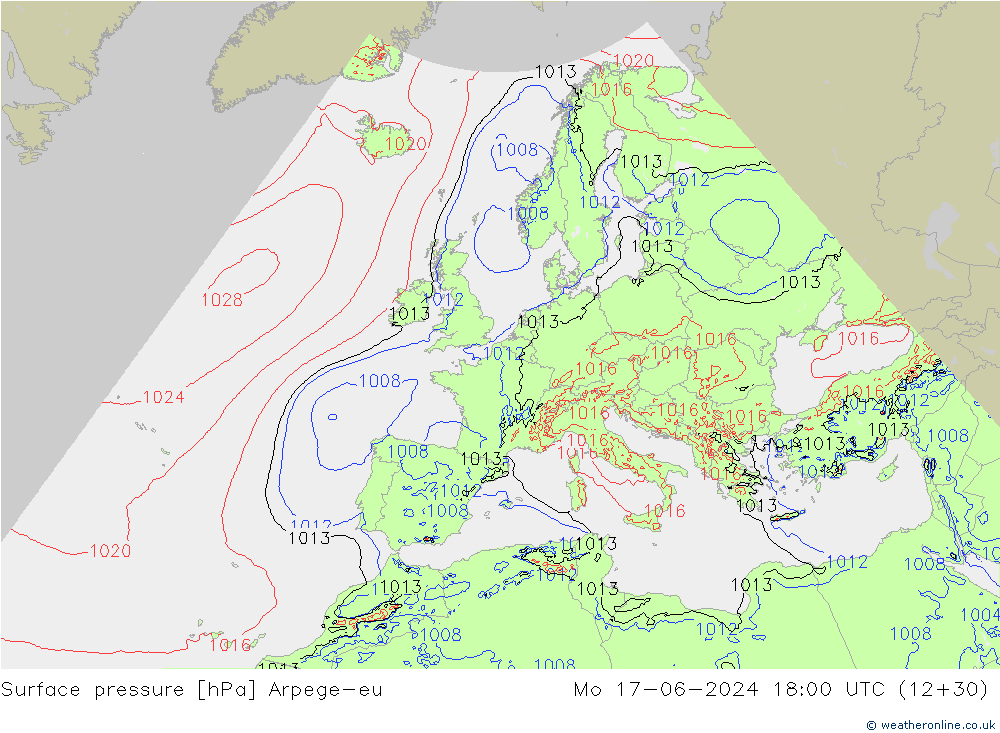 Presión superficial Arpege-eu lun 17.06.2024 18 UTC