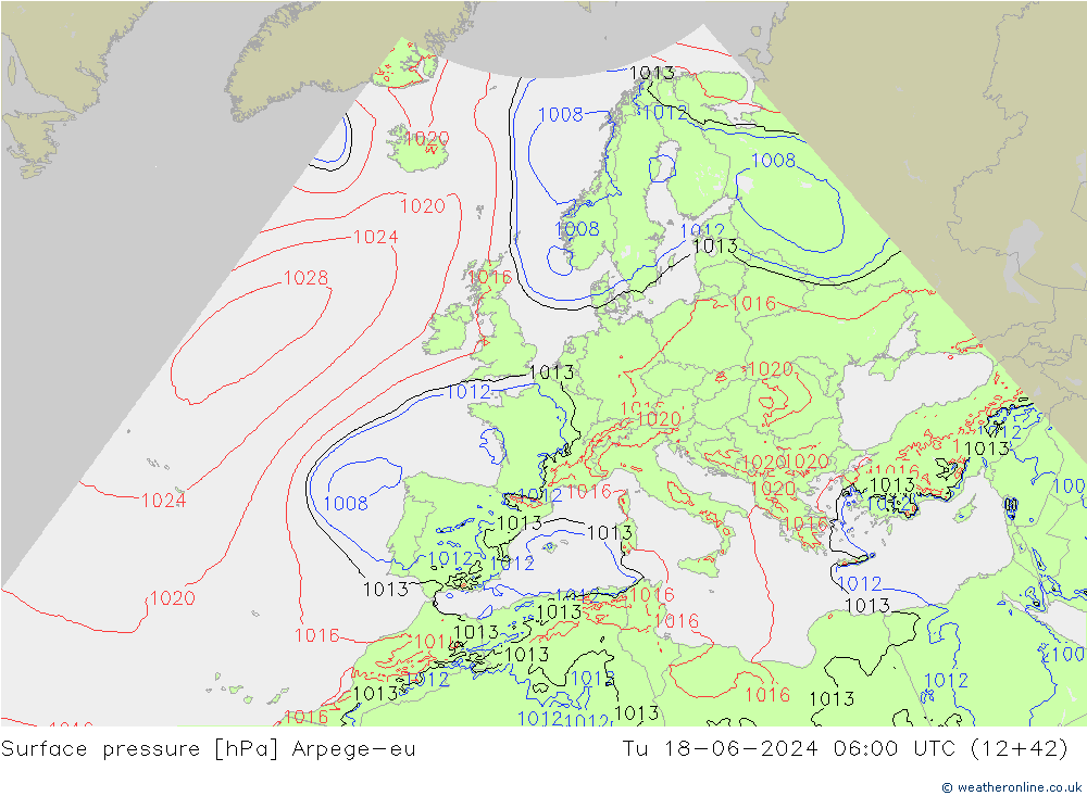Pressione al suolo Arpege-eu mar 18.06.2024 06 UTC