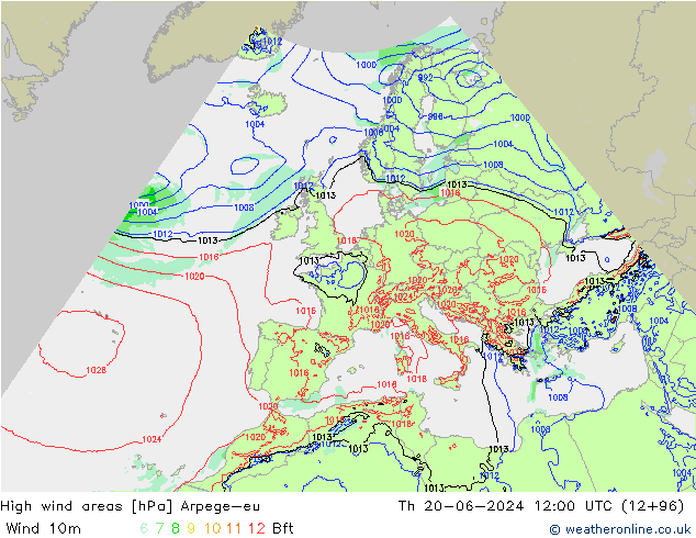 High wind areas Arpege-eu  20.06.2024 12 UTC