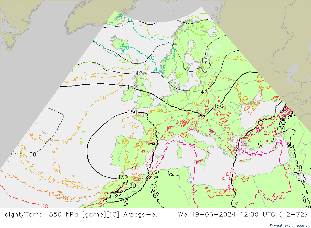 Yükseklik/Sıc. 850 hPa Arpege-eu Çar 19.06.2024 12 UTC