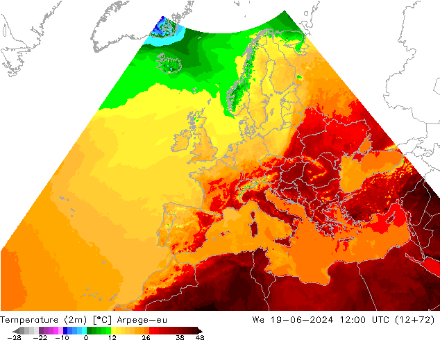 Temperature (2m) Arpege-eu We 19.06.2024 12 UTC