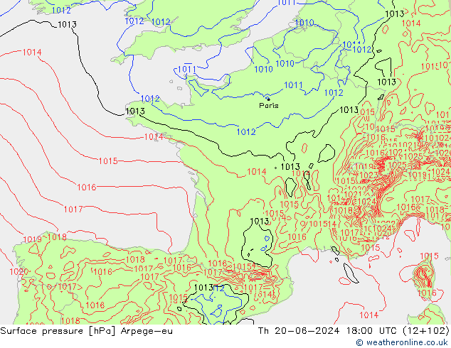 Luchtdruk (Grond) Arpege-eu do 20.06.2024 18 UTC