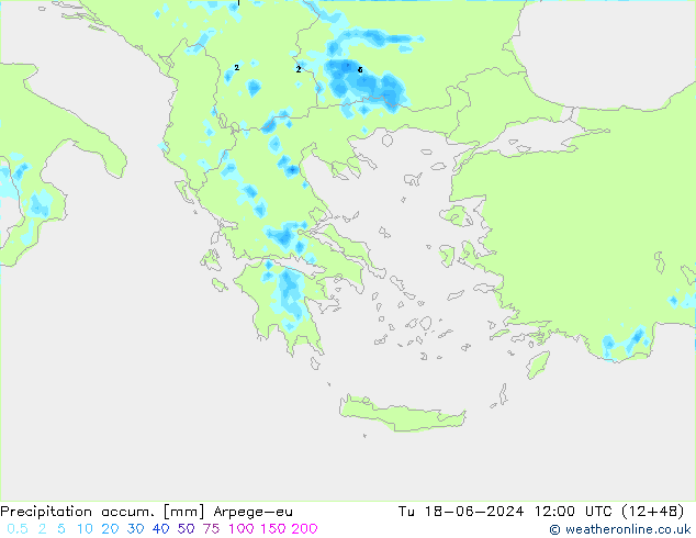 Precipitation accum. Arpege-eu Tu 18.06.2024 12 UTC