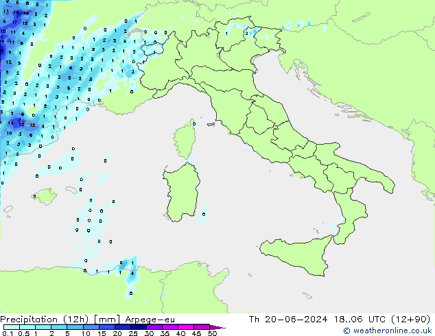 Precipitation (12h) Arpege-eu Th 20.06.2024 06 UTC