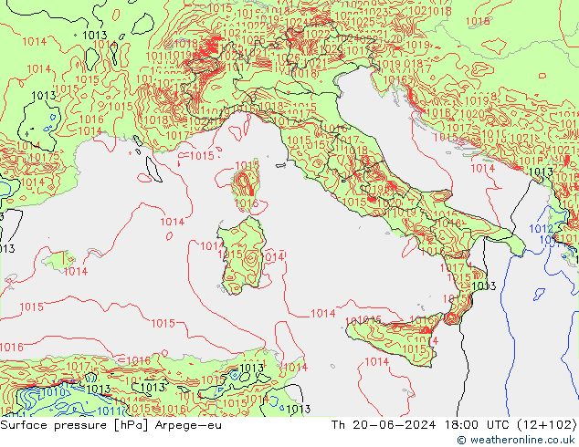 приземное давление Arpege-eu чт 20.06.2024 18 UTC