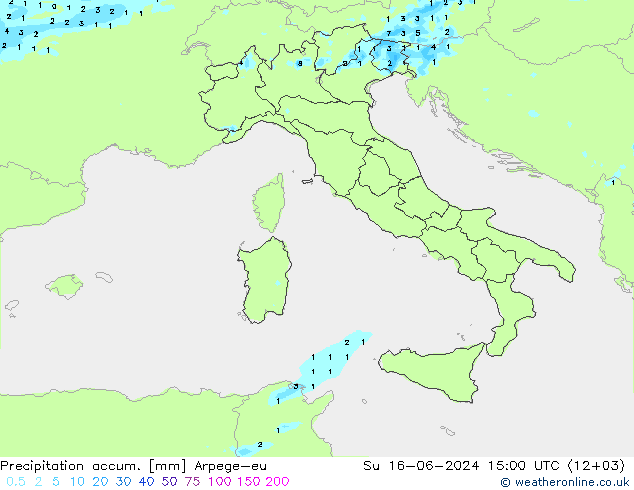 Precipitation accum. Arpege-eu Su 16.06.2024 15 UTC