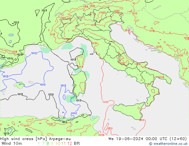 High wind areas Arpege-eu St 19.06.2024 00 UTC