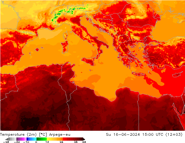 Sıcaklık Haritası (2m) Arpege-eu Paz 16.06.2024 15 UTC