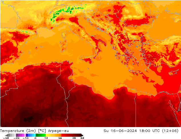 Temperatura (2m) Arpege-eu dom 16.06.2024 18 UTC