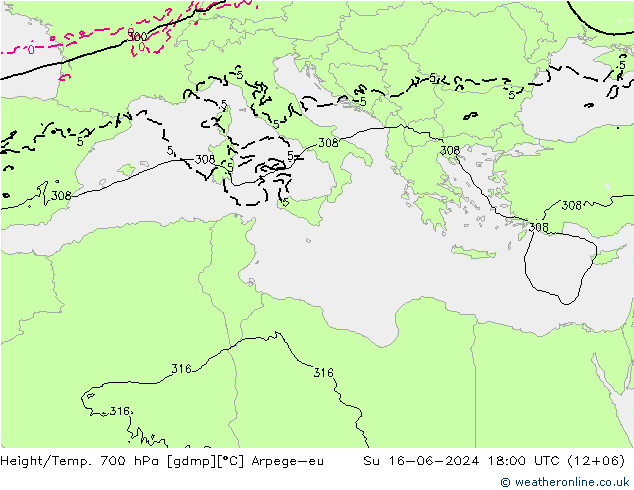 Height/Temp. 700 hPa Arpege-eu Su 16.06.2024 18 UTC