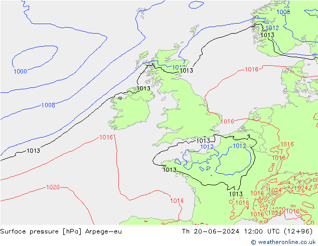 Atmosférický tlak Arpege-eu Čt 20.06.2024 12 UTC